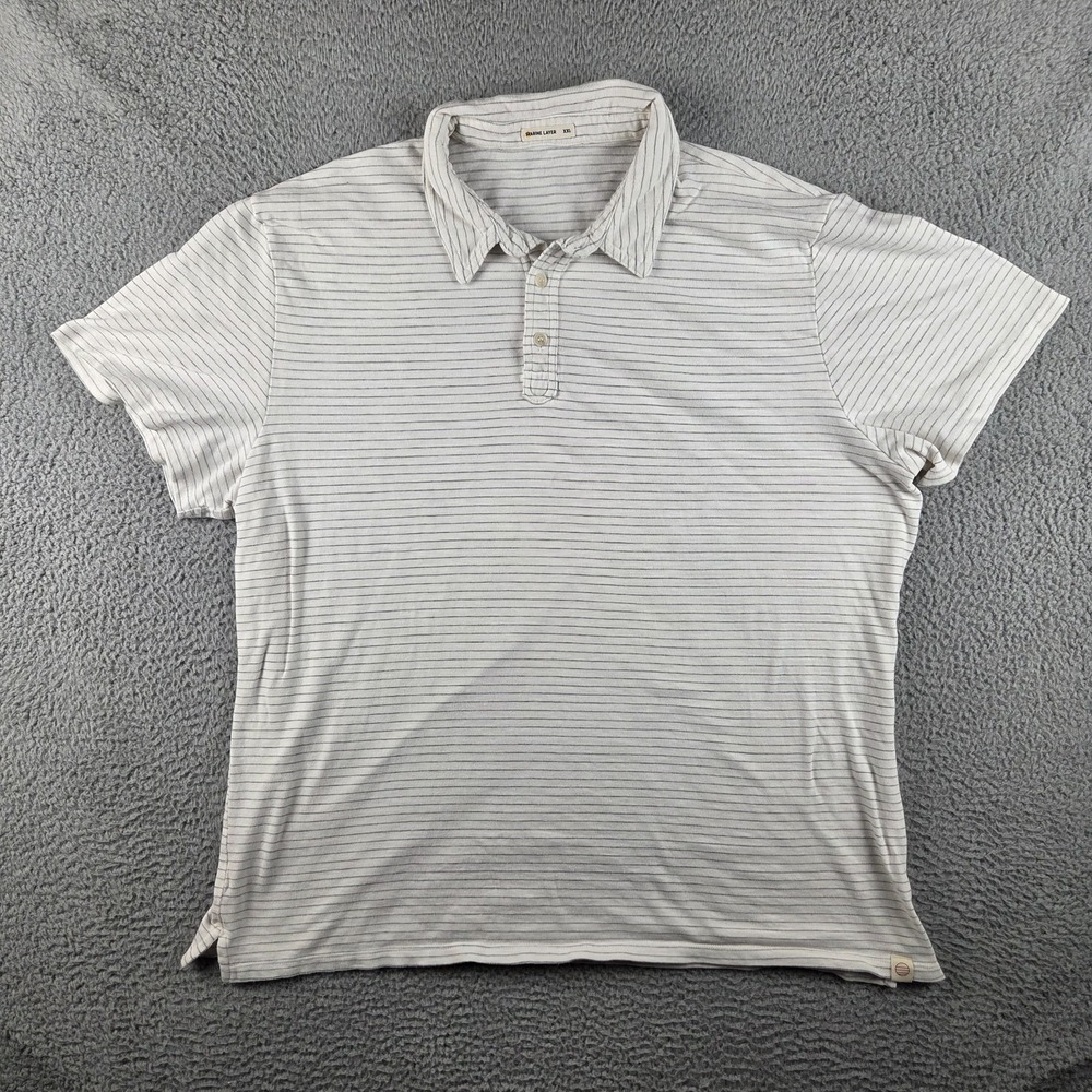 Marine Layer Men's Polo Shirt 2XL White Blue Striped Short Sleeve Button